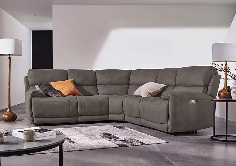 Link Fabric Large Power Recliner Corner Sofa with Power Headrests - Dark Grey - Sofas and Armchairs - In Time for Christmas
