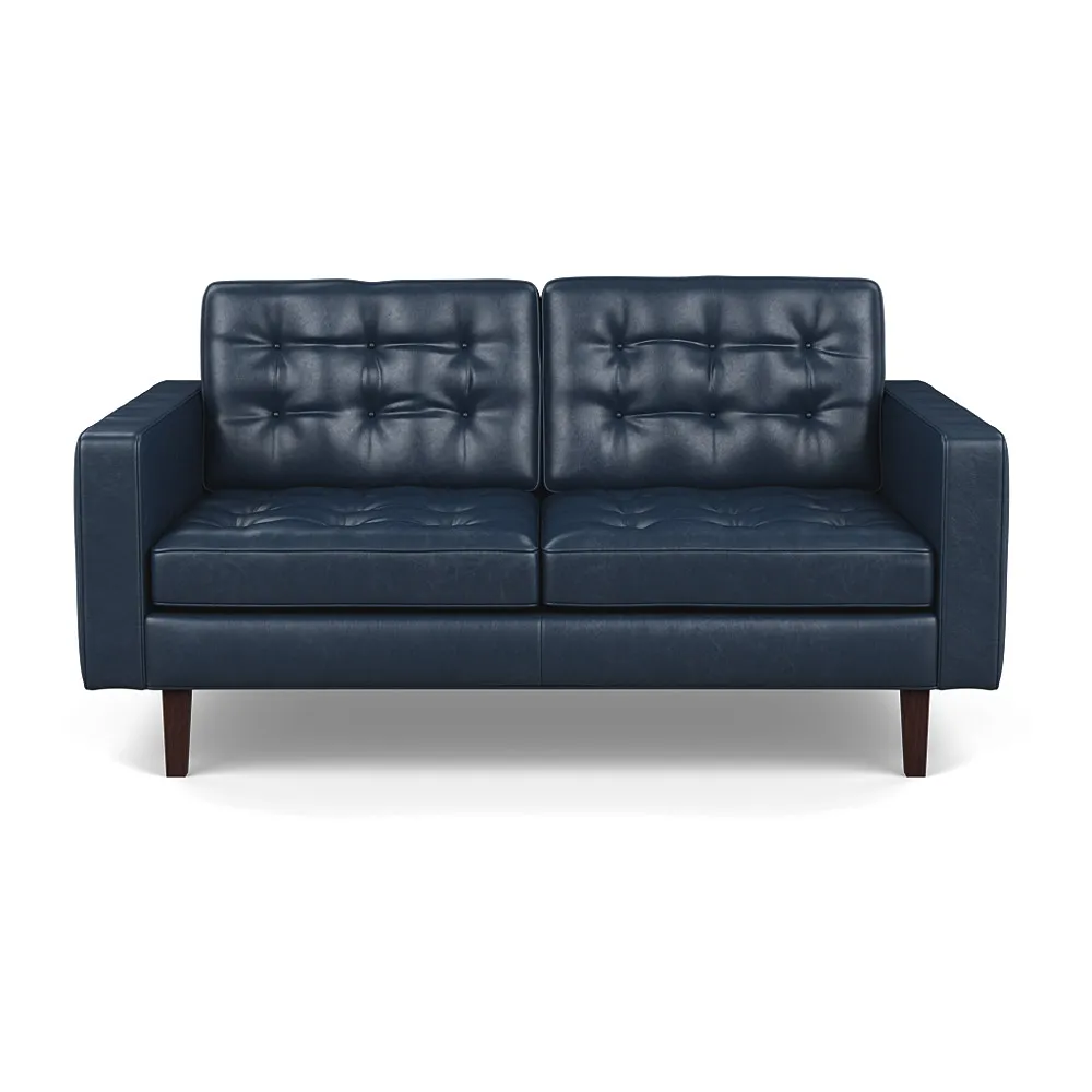 Heal's Hepburn 2 Seater Stonewash Leather Navy 279 Wenge Feet 1