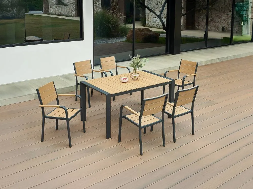 Vente-unique Aluminium Garden Dining Set: A L.150 Cm Table & 6 Stackable in Grey