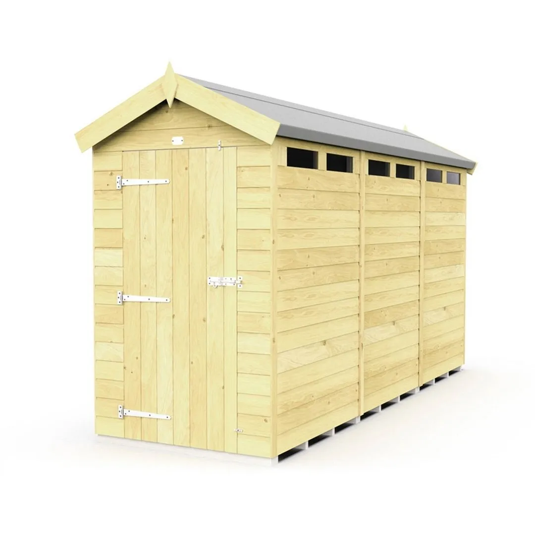 Buttercup Farm 4 x 12 Feet Apex Security Shed - Single Door - L358 x W118 x H217 cm in Brown