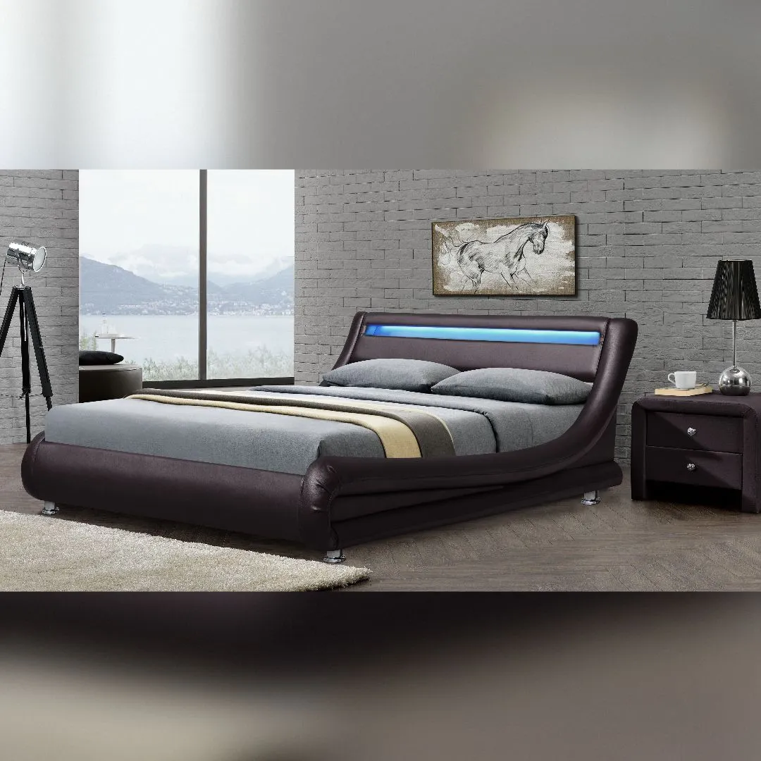 Comfy Living Ltd Italian Style Faux Leather Bedframe With LED Strip in Brown 1