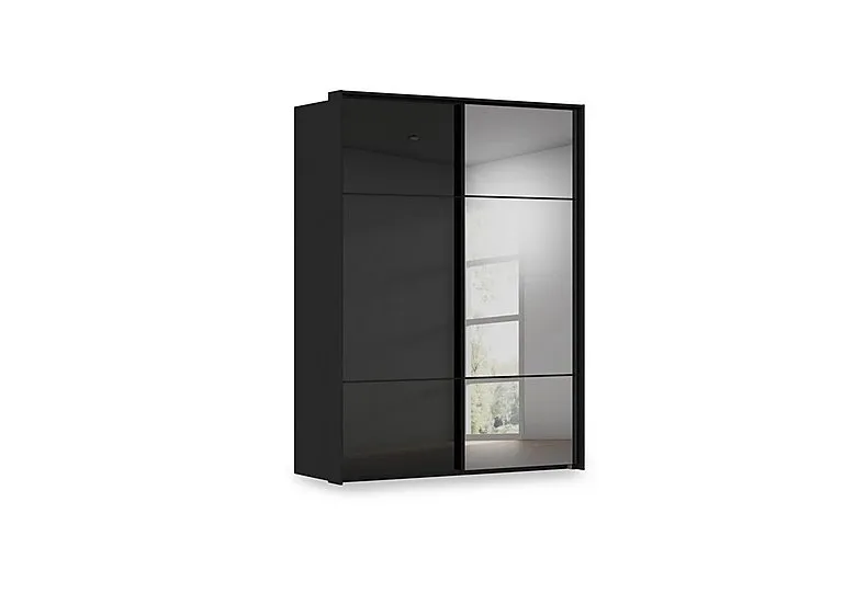 Haven 170cm 2 Door Slider Wardrobe with 1 Glass and 1 Mirror Door - Black Glass