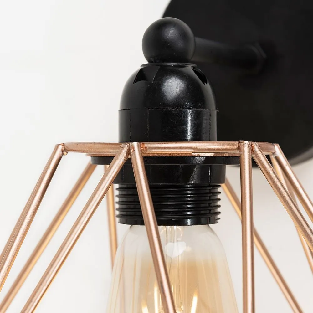 ValueLights Diablo Industrial Black & Copper Indoor Wall Light Fitting 4