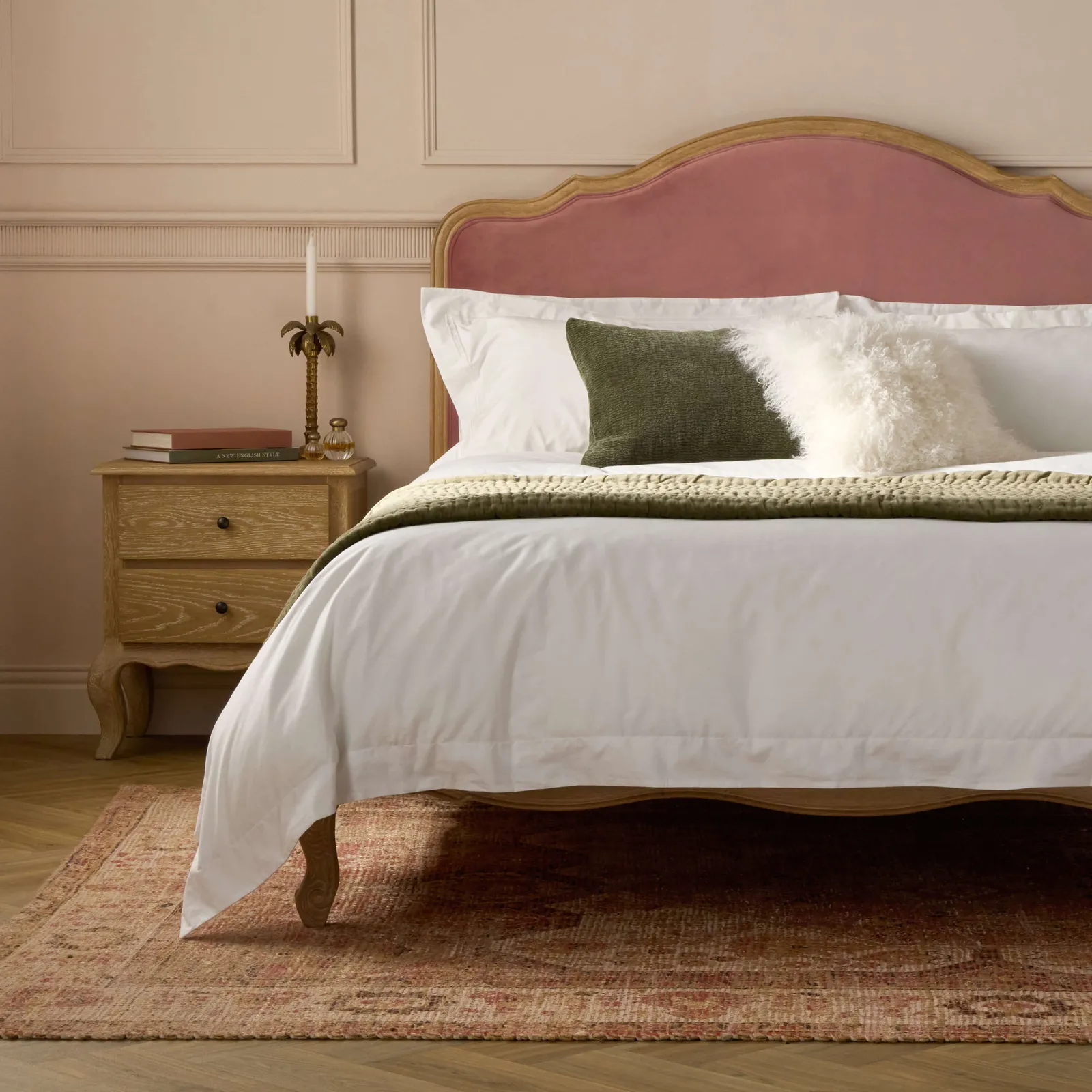 Sienna Beau Velvet Bed, Weathered Oak / Pink, Super King