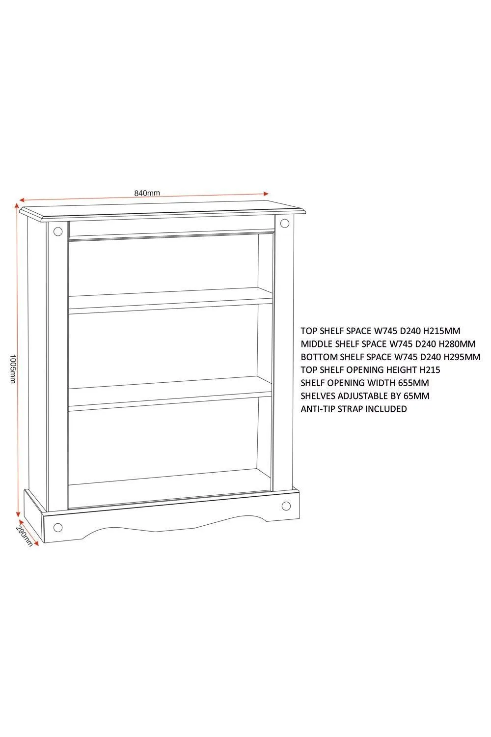 Seconique Corona Low Bookcase in Natural 5
