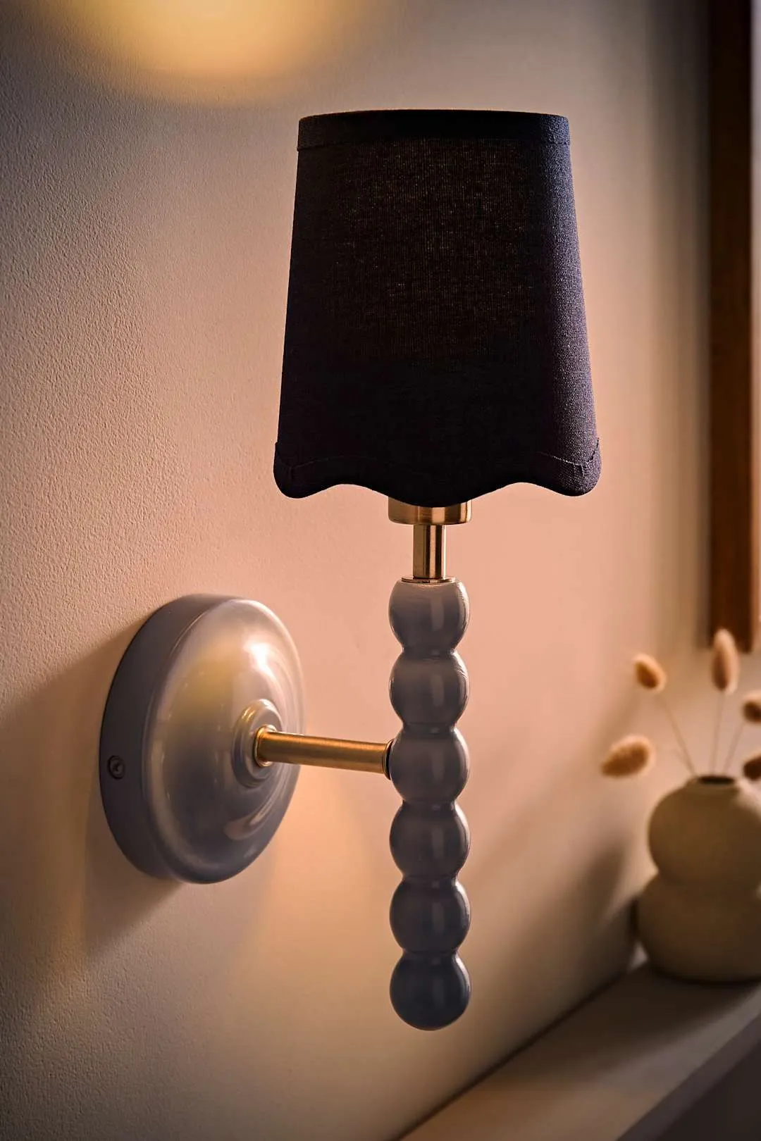 ValueLights Bobbins Pastel Bobble Wall Light & Navy Linen Lamp Shade 2