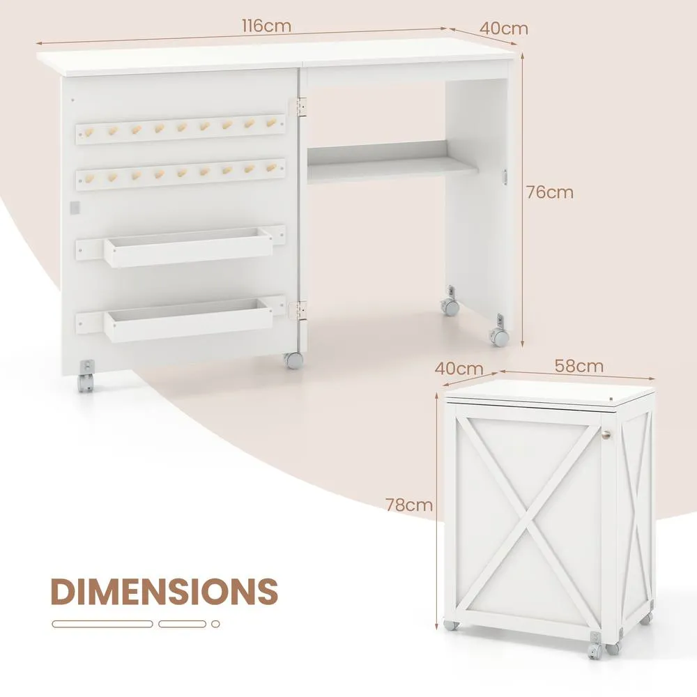Costway Folding Sewing Table Compact Multipurpose Craft Statio w/Storage-Black in White 2