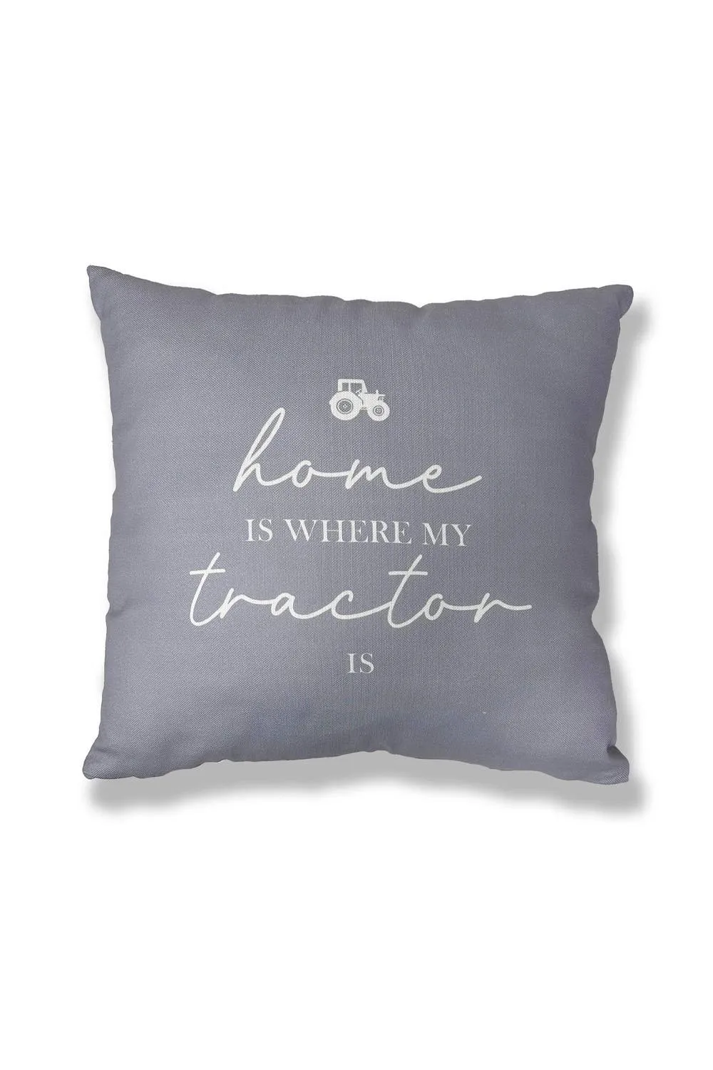 Martex Filled Polyester Cushion - 45 x 45cm - Home is where my tractor is in Grey