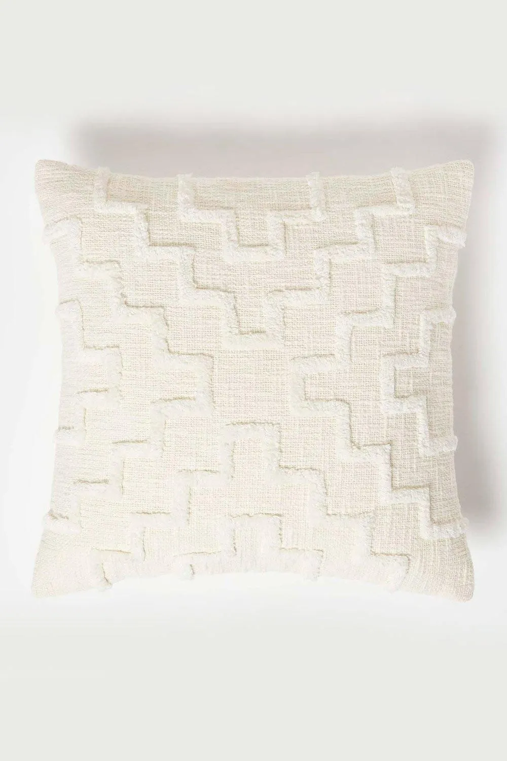 Homescapes Geometric Tufted Cotton Cushion in Natural 1
