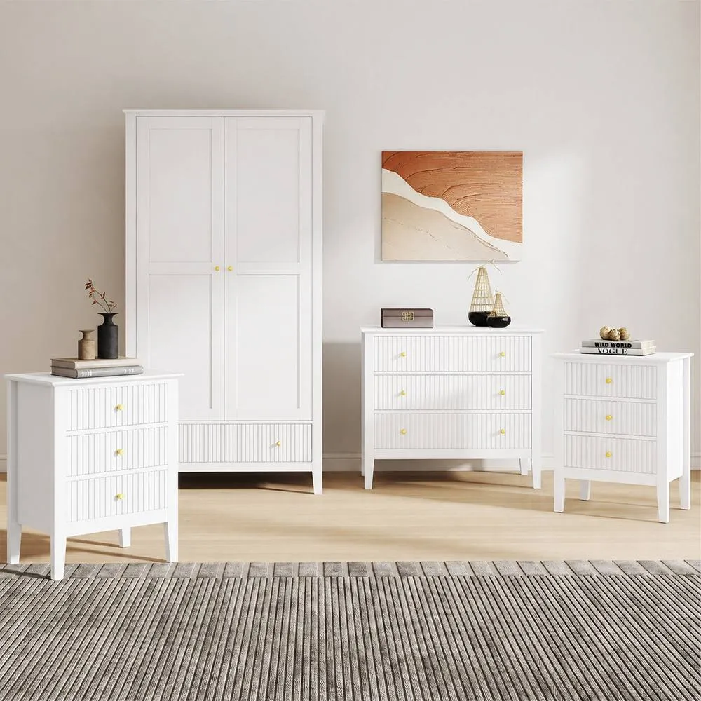 Melody Maison Wardrobe, Chest & Pair of Bedside Tables - Hales White Range