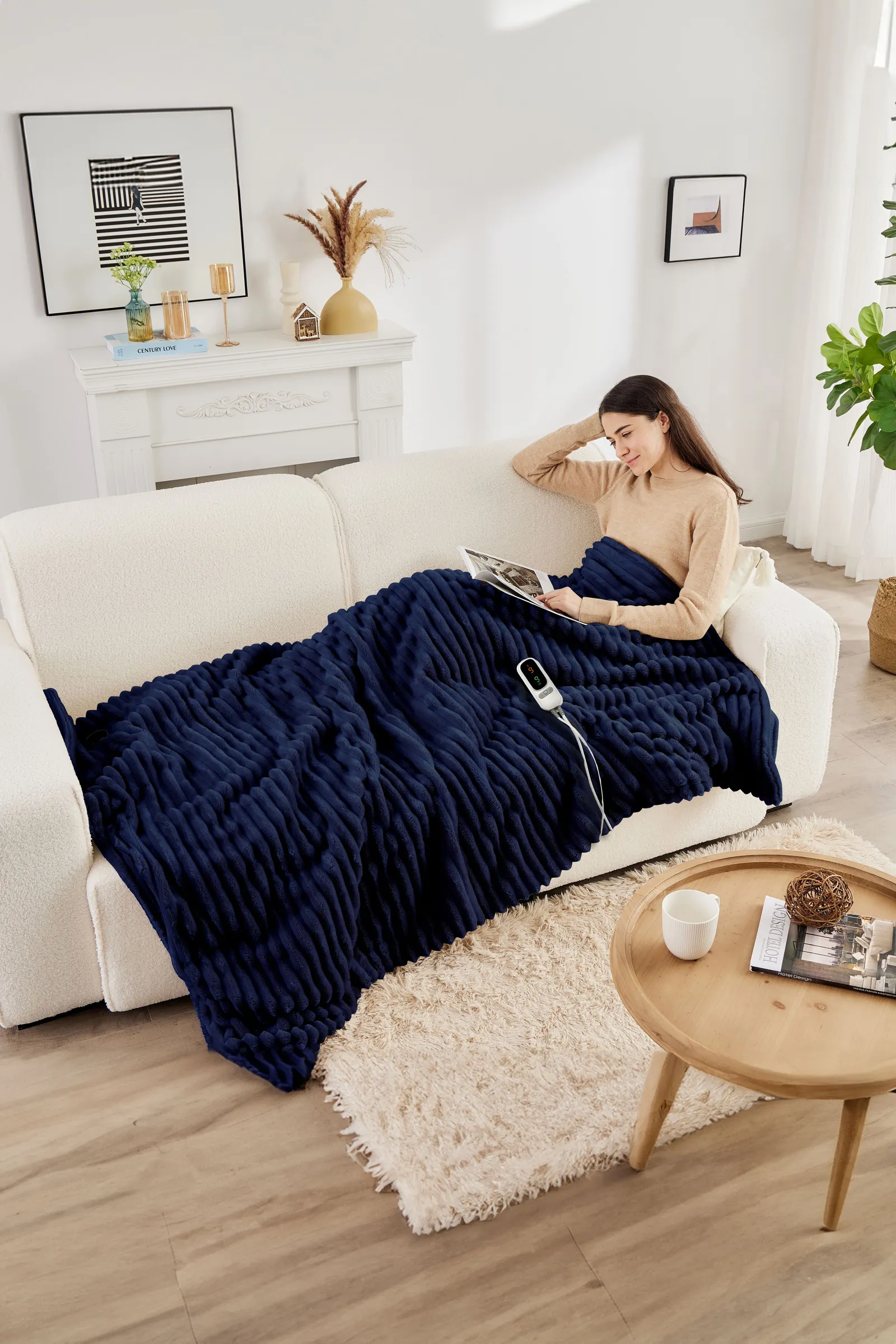 Neo Waffle Shaped Electric Blanket Heated Fleece Overblanket Throw Machine Washable Remote Timer Control Heat Settings