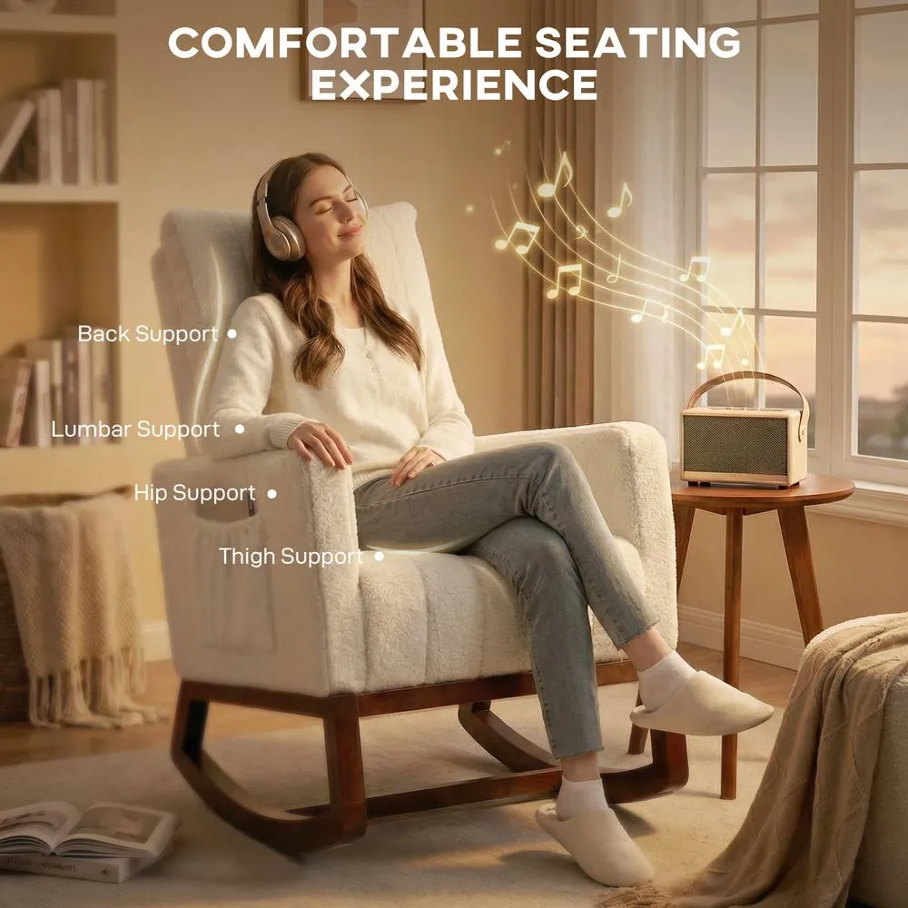 HOMCOM Rocking Chair for Adults, Lounge Rocker w/ Lumbar Pillow, Cream White 6