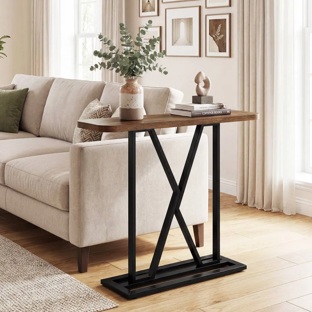 Costway Console Table 100 cm Rectangular Entryway Table Brown