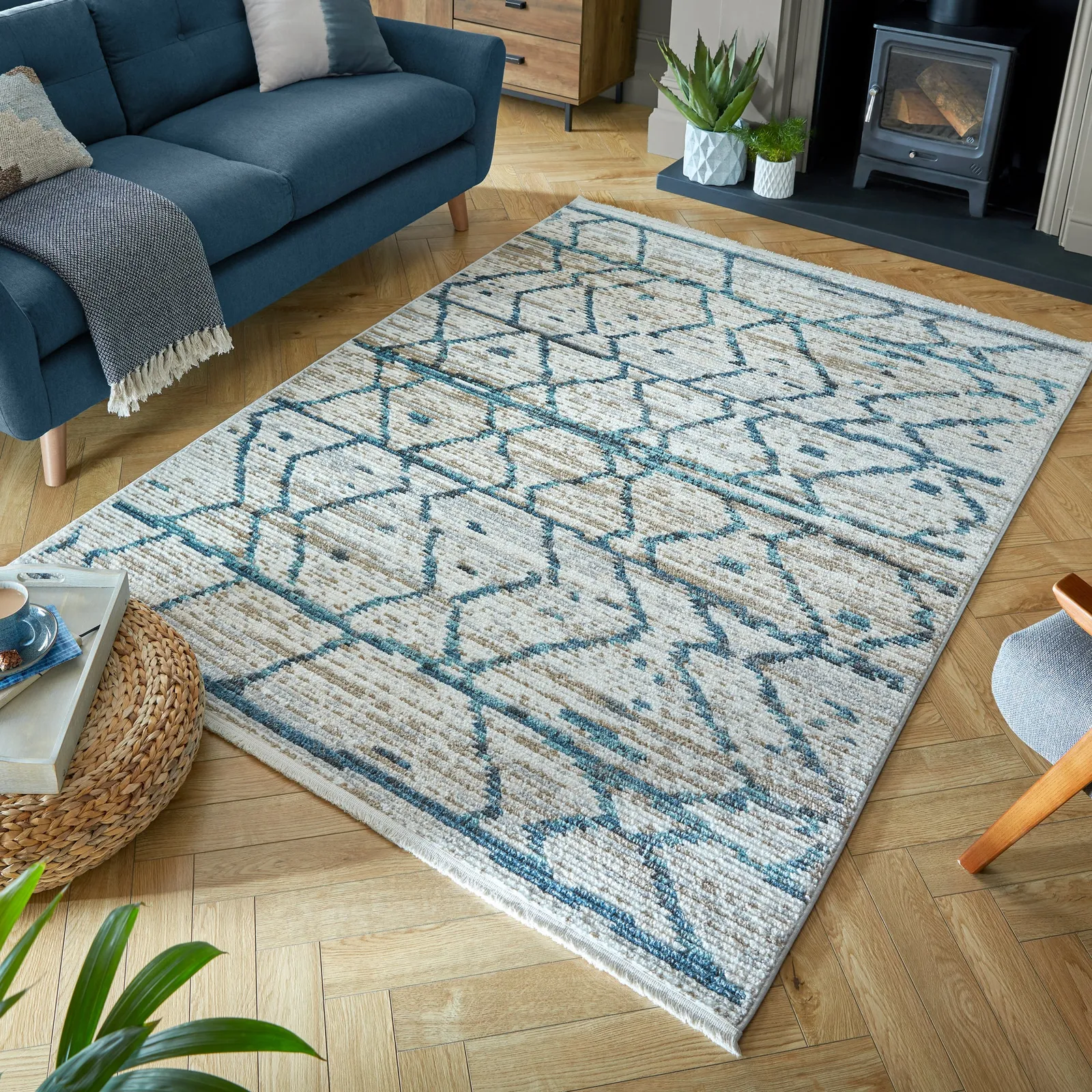 Neruda Rug Blue, Brown and White
