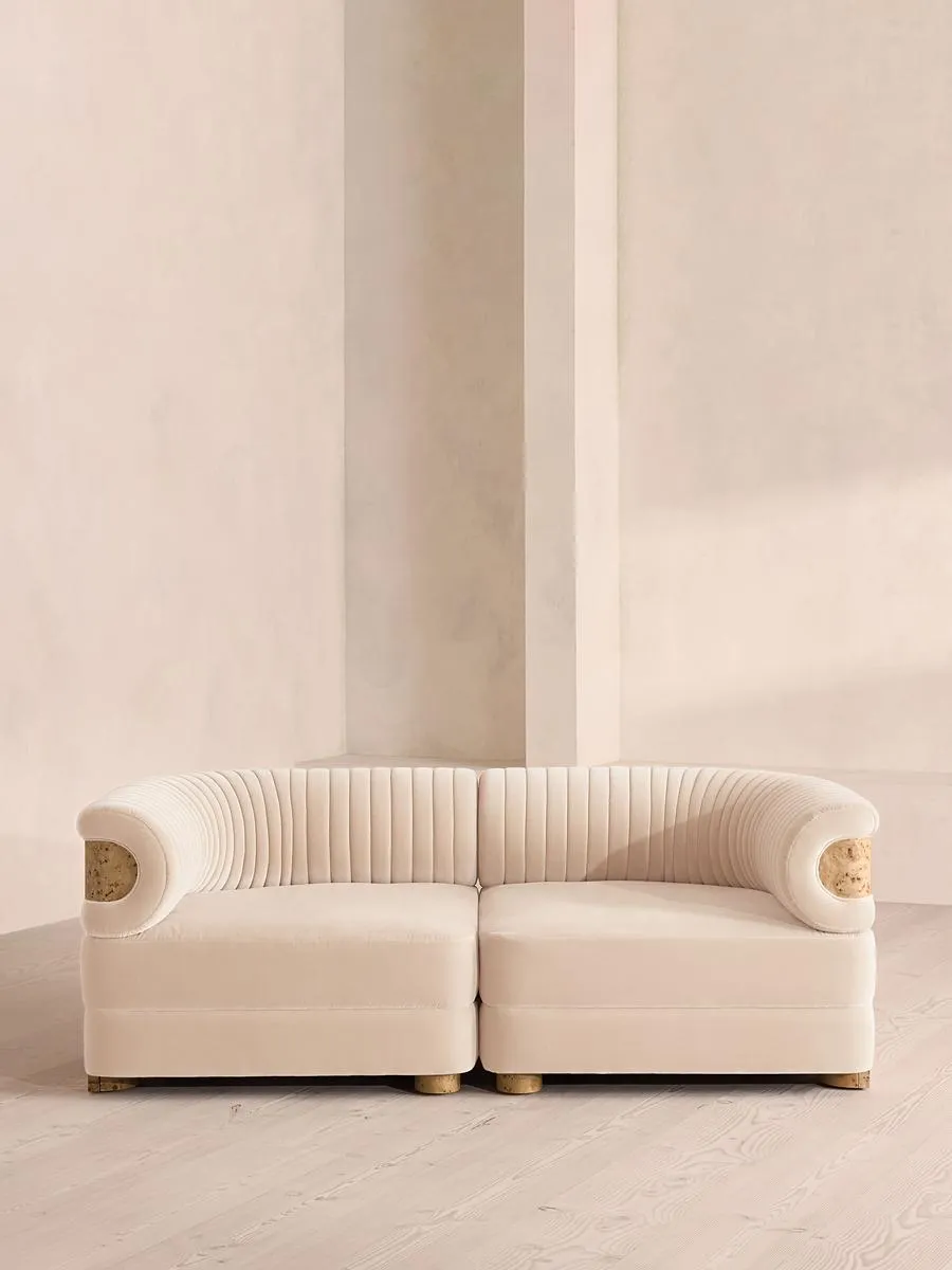 Caleb Modular Three Seater Sofa, Velvet, Porcelain, Blonde Burl