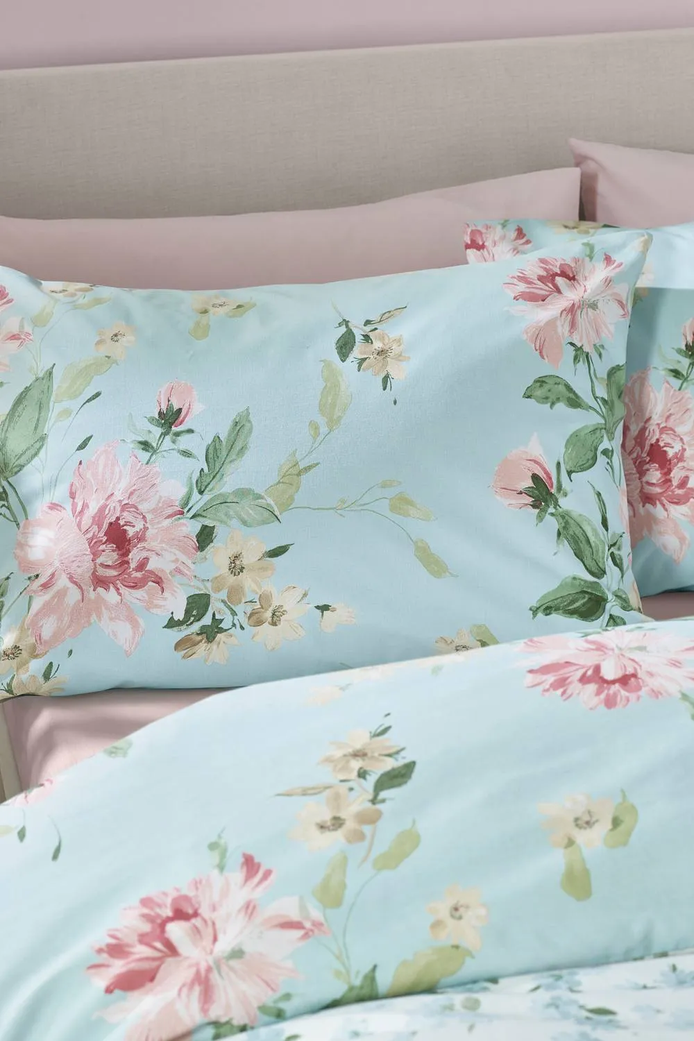 Catherine Lansfield 'Avebury Floral' Reversible Duvet Cover Set in Duck Egg Blue 3