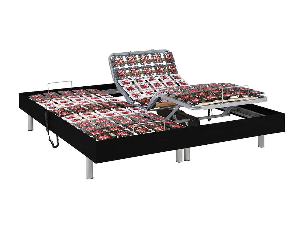 Vente-unique Electric Adjustable Bed 2X78 Black Wood Decorative Pads - 2 X 90 X 200 2