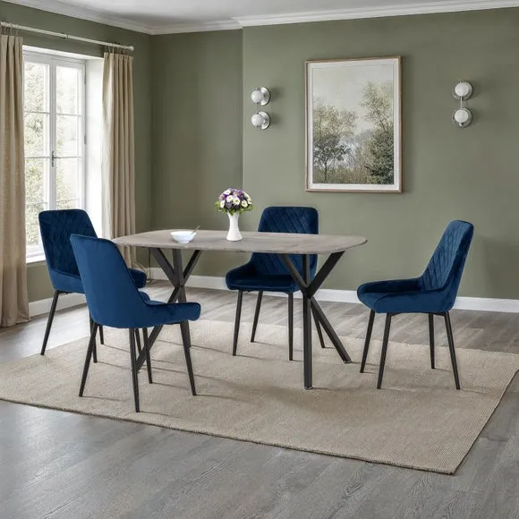 Athens Concrete Grey Rectangle Dining Table with 4 Avery Dining Chairs