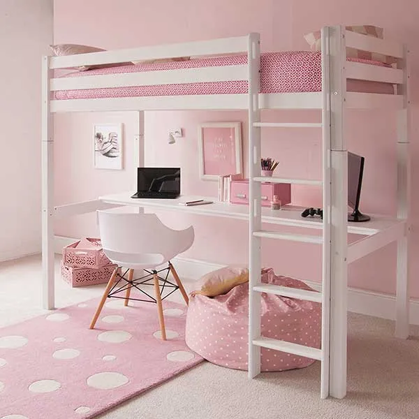 Buddy Childrens Beech Highsleeper Loft Bed With Full Length Desk