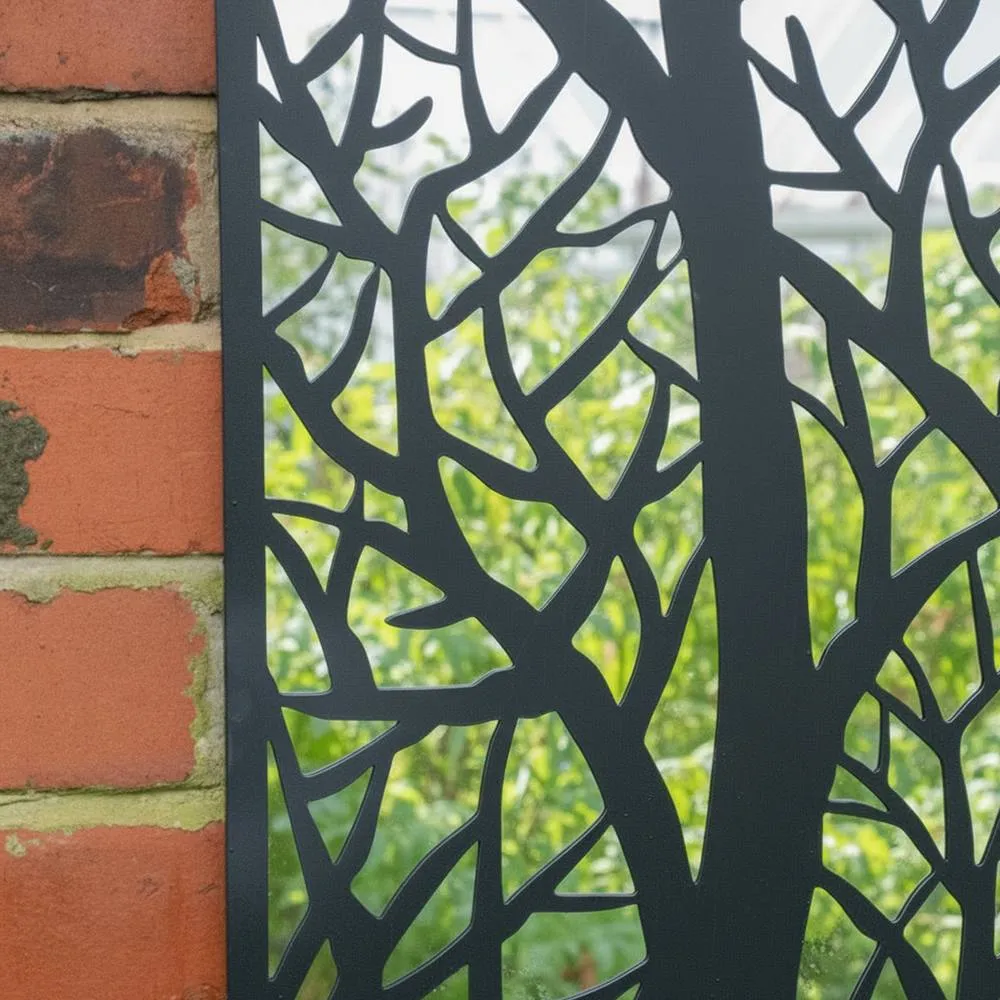 Melody Maison Black Tree Detail Garden Wall Mirror - 90cm X 50cm 4