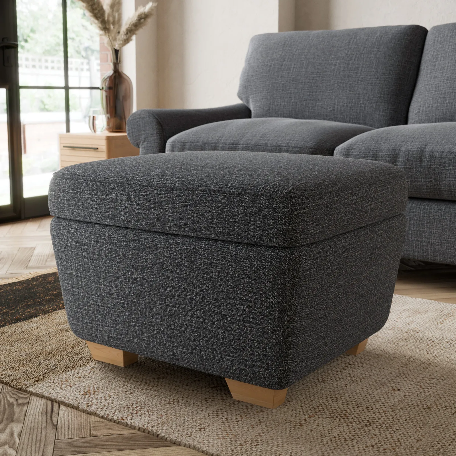 Arundel Slub Cotton Blend Footstool Slub Cotton Black