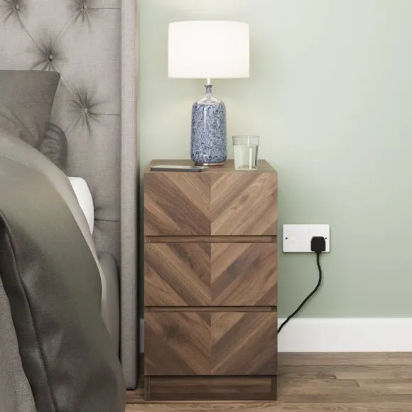 Return - Set of 2 Taranto 3 Drawer Bedside Tables, Walnut 6