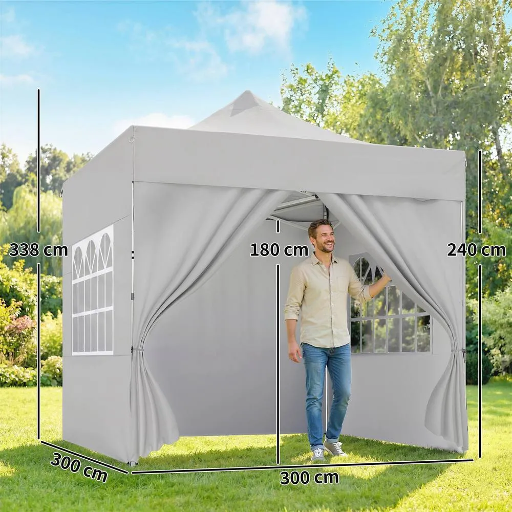 OUTSUNNY Heavy Duty Pop Up Gazebo with Sides, UPF50+ Marquee Gazebo in Light Grey 3