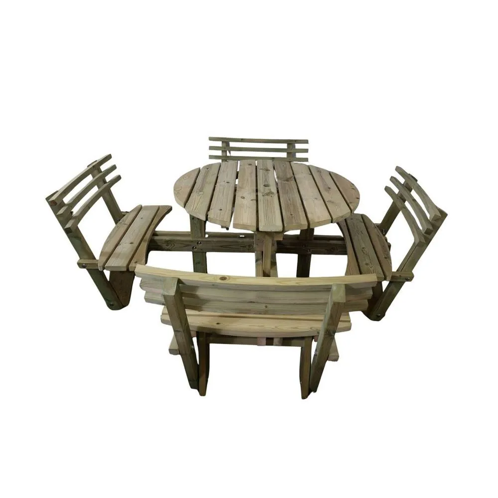 Churnet Valley Garden Furniture Ltd Westwood Round 8 Seat Picnic Table With Backrests - L205XW205XH80 cm in Light Brown 3