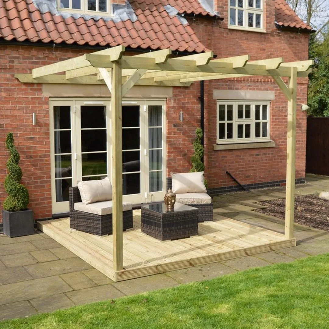 Rutland County Garden Furniture Ltd Wall Mounted Garden Pergola & Decking Kit, L480 x W480 cm, Brown in Green