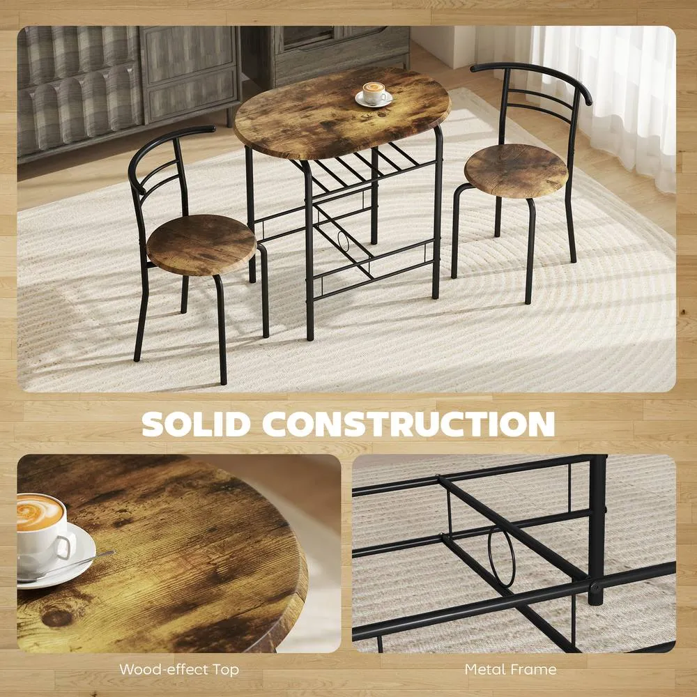 HOMCOM Breakfast Bar Table & Stools Set, Dining Room Set with Shelf in Dark Brown 6