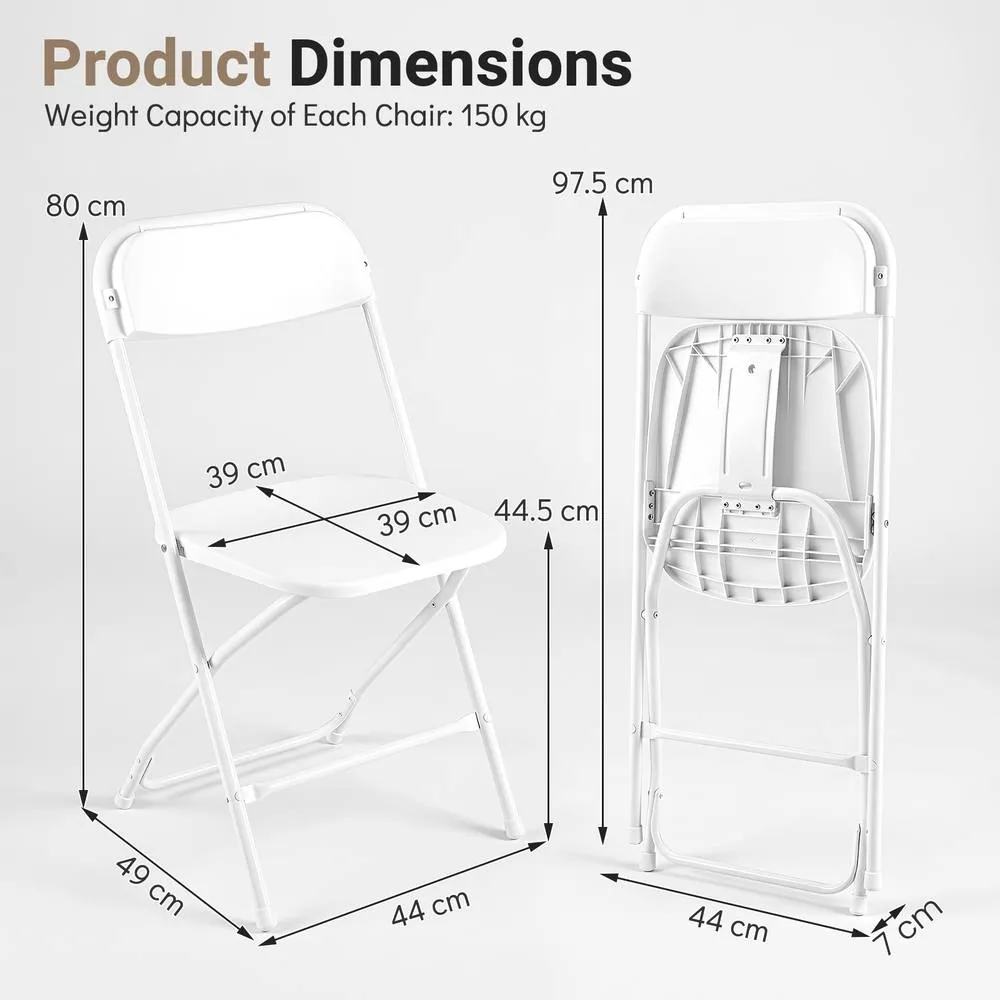 Costway 4 Pack Foldable PP Chairs Metal Frame For Party Picnic Office Wedding in White 2
