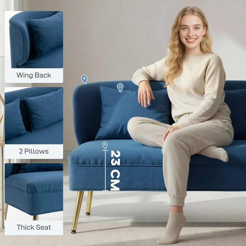 HOMCOM 2 Seater Sofa, Small Sofa with Wing Back, Thick Seat in Dark Blue 5