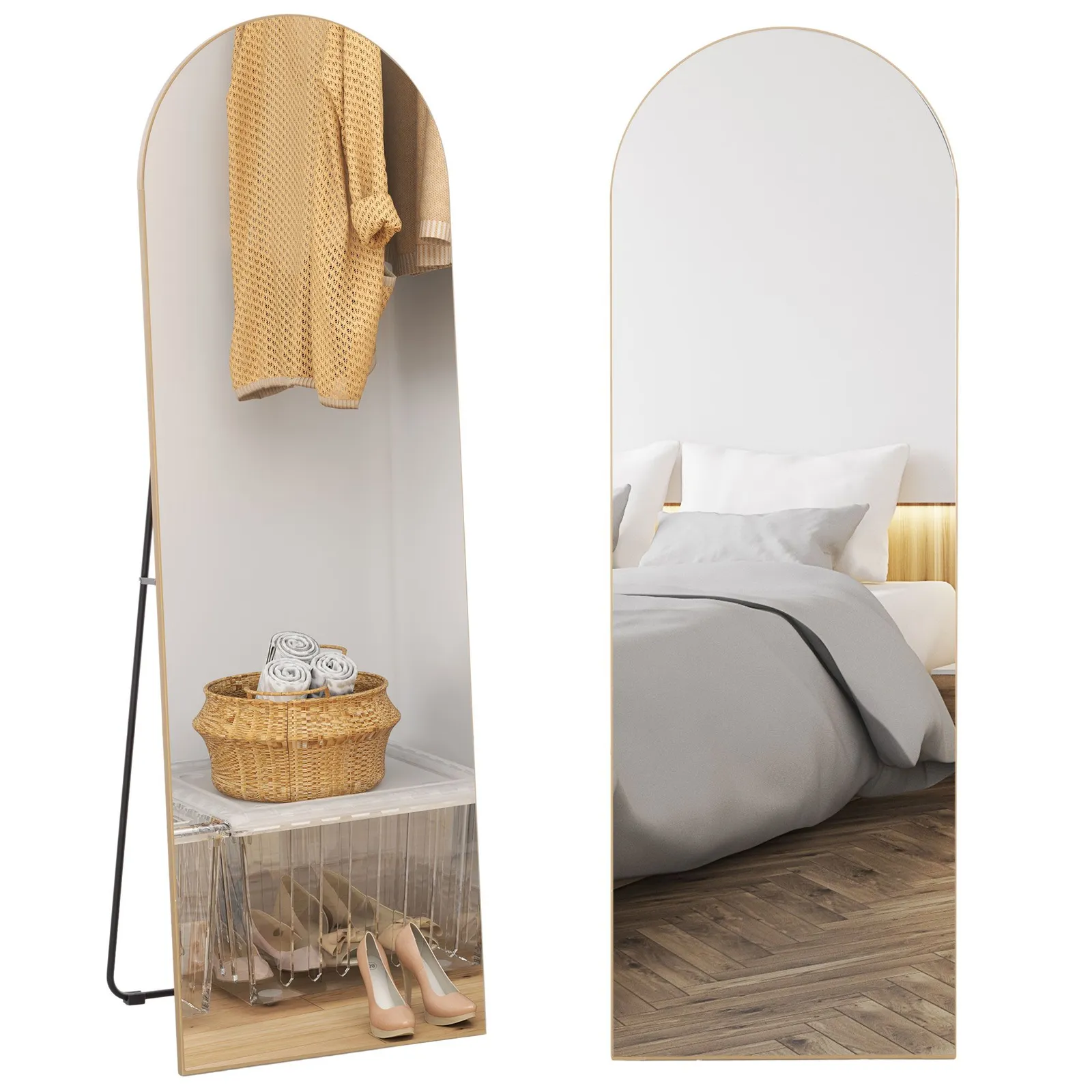 HOMCOM Floor Mirror Wall Mount Leaning Standing Mirror 50 x 150cm in Gold 2