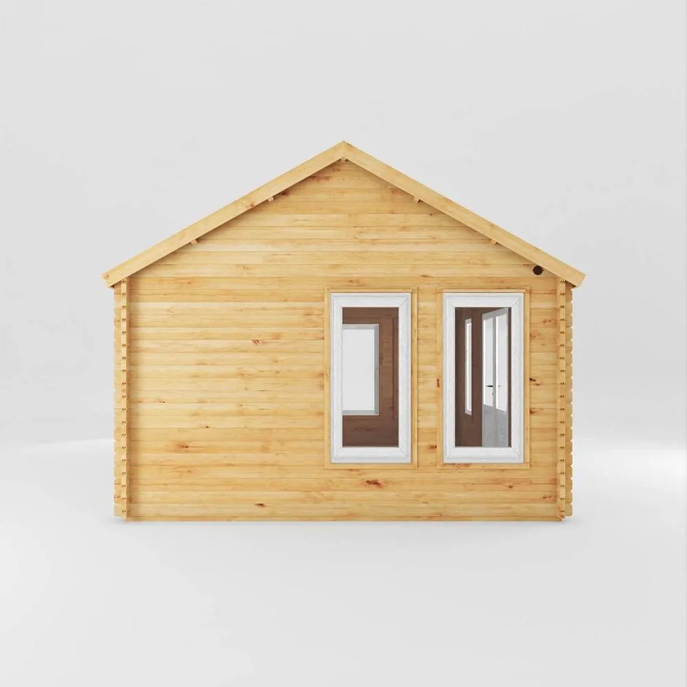 Mercia 5.3 x 4 m Clock Tower Log Cabin - 44 mm - White UPVC Windows & Door in Light Brown 4