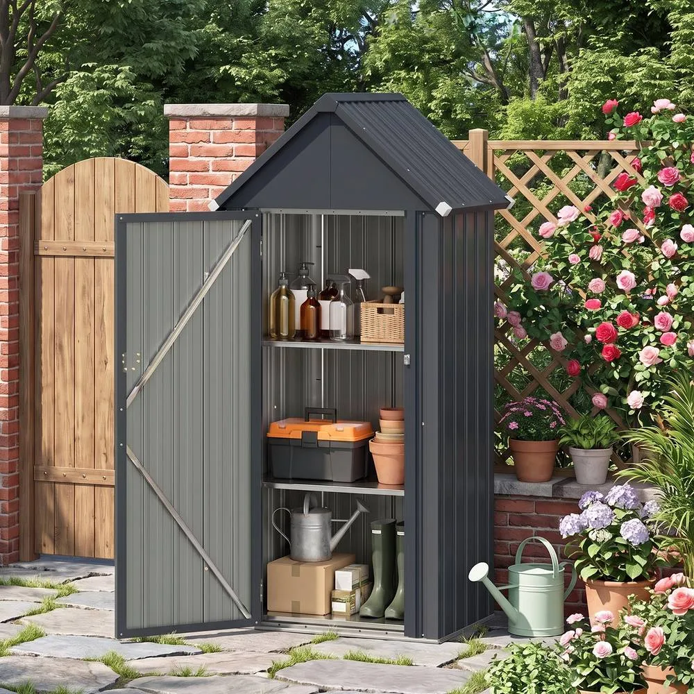 Costway Outdoor Storage Shed with Sloped Resistant Roof Lockable Door in Grey 5