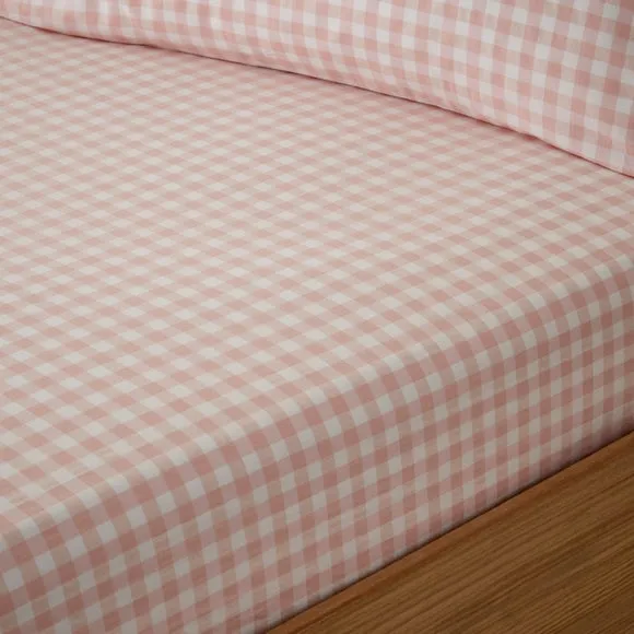 Portloe Gingham Woven 100% Cotton Fitted Sheet 1
