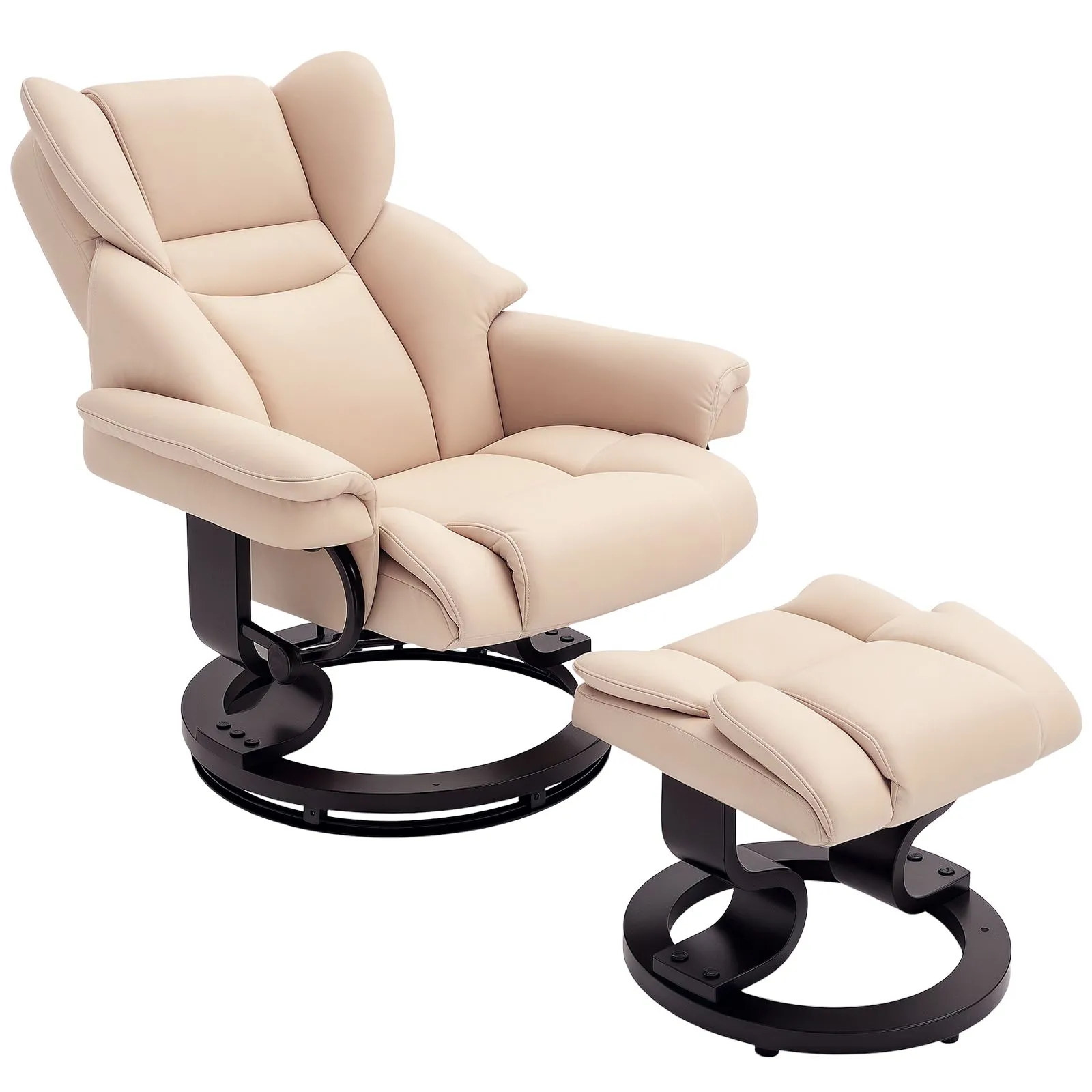 HOMCOM Padded PU Leather Manual Reclining Armchair Sofa Chair w/ Footstool in Cream 2