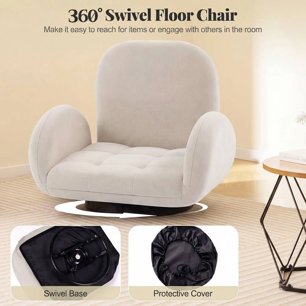 Costway Swivel Floor Chair Folding Gaming Chair w/Adjustable Backrest&Armrests in Beige 6