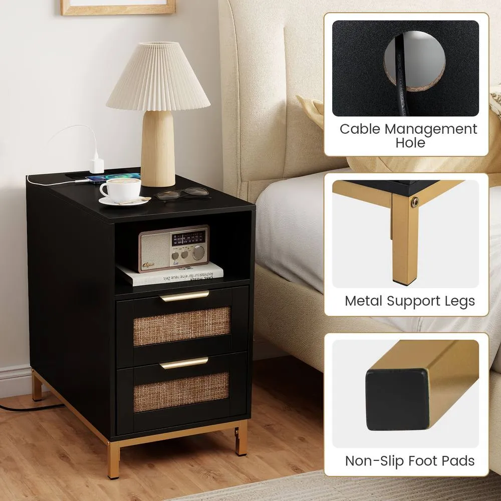 Costway Narrow End Table with Charging Station in Black 5