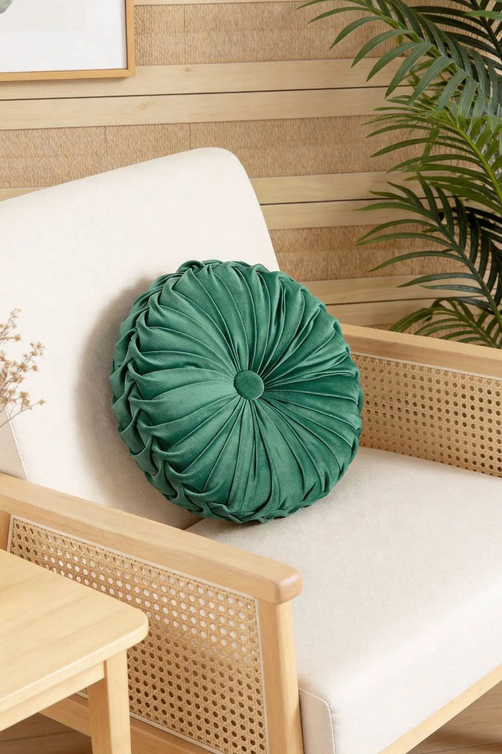 Living and Home Round Velvet Cushion Throw Pillow in Dark Green