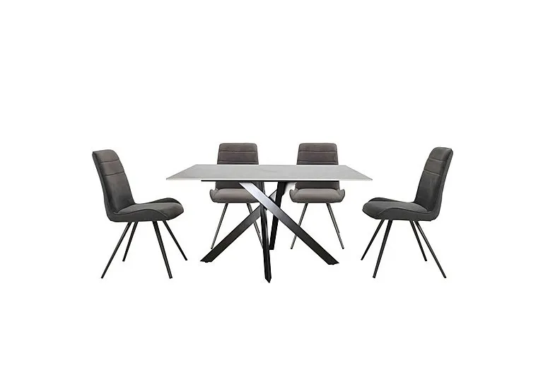 Samurai Compact Dining Table with White Ceramic Top and 4 Velvet Chairs - Grey