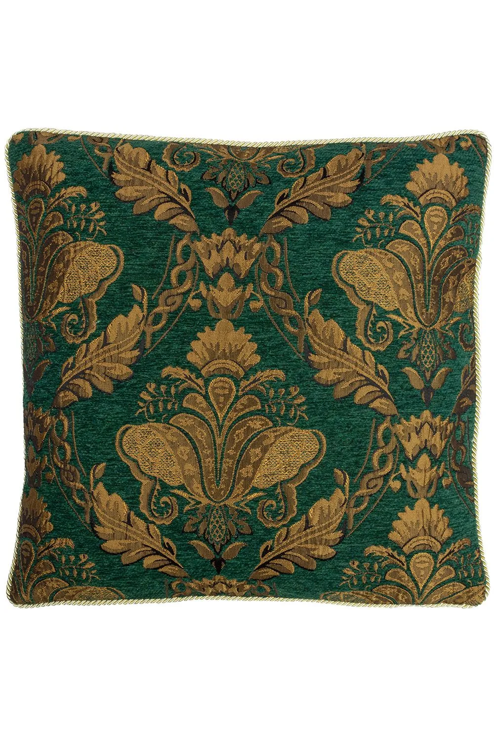 Paoletti Shiraz Traditional Jacquard Pipe Trimmed Cushion in Emerald