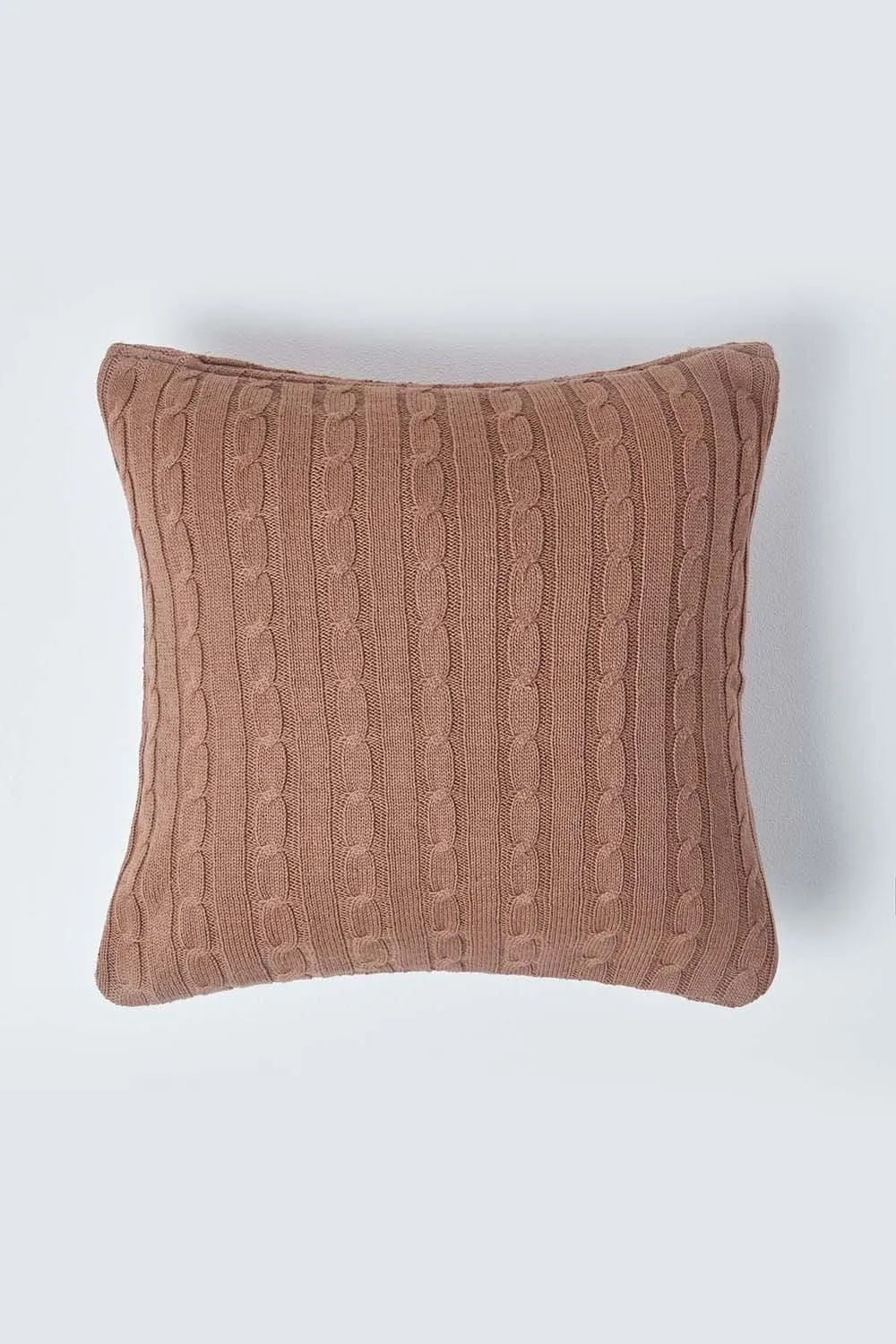Homescapes Cotton Cable Knit Cushion Cover, 45 x 45 cm in Chocolate 1