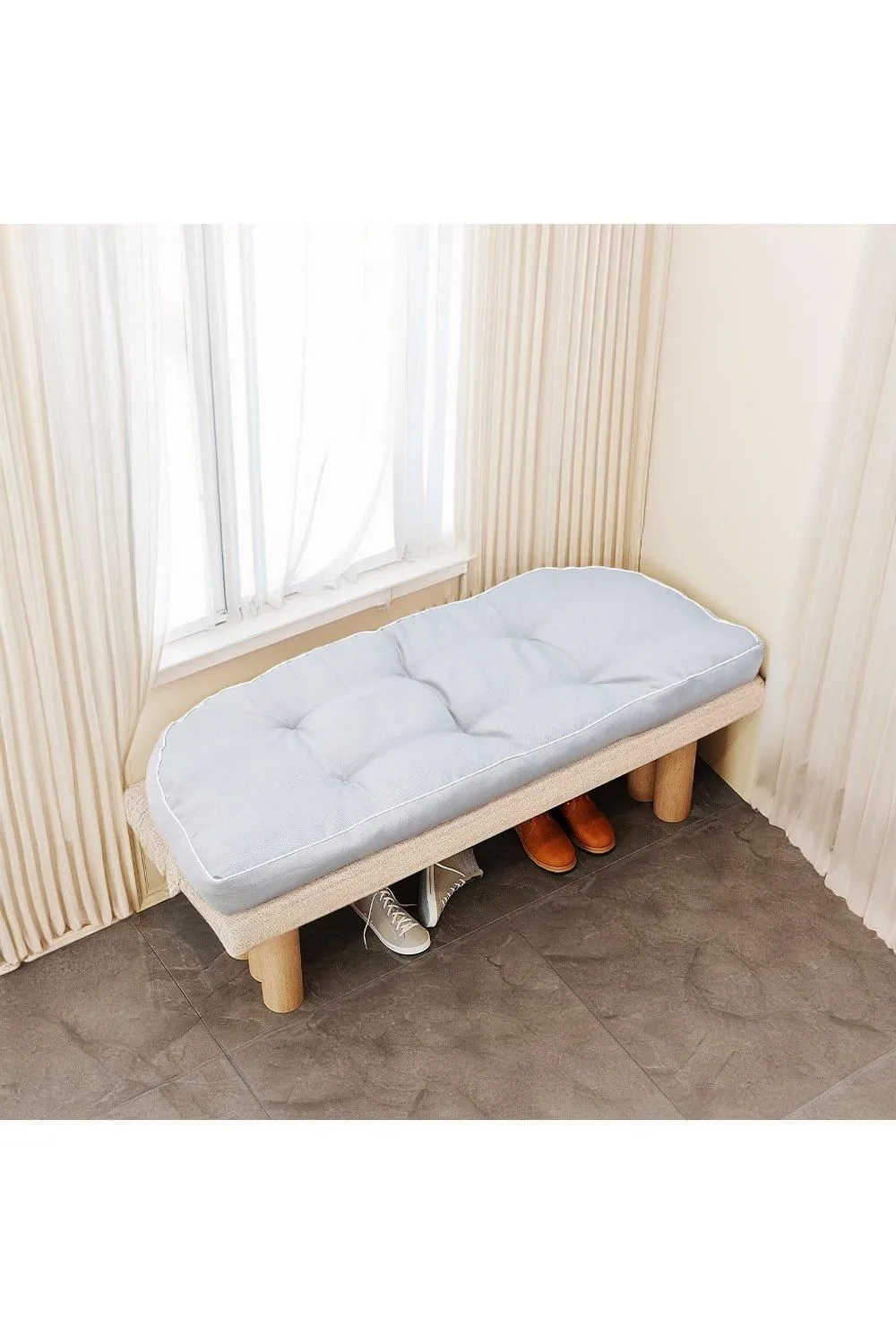 Garden Sanctuary 115cm W x 50cm D Outdoor Curved Bench Cushion in Light Grey