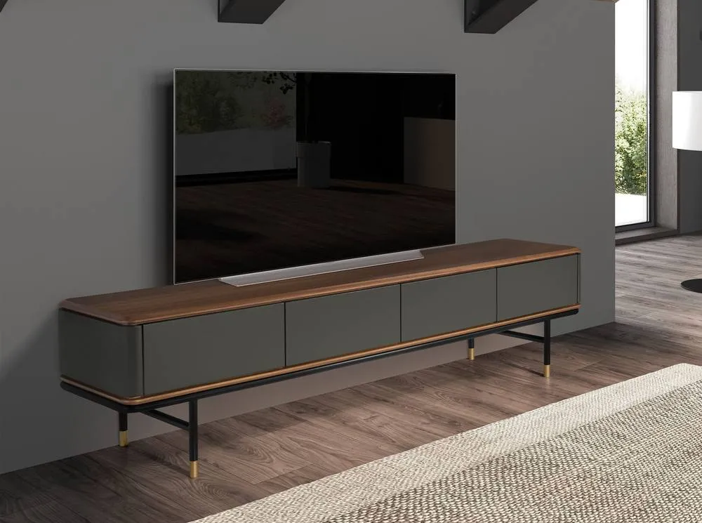 Angel Cerda Matt Dark Grey MDF TV Stand with Walnut Veneer Top 3