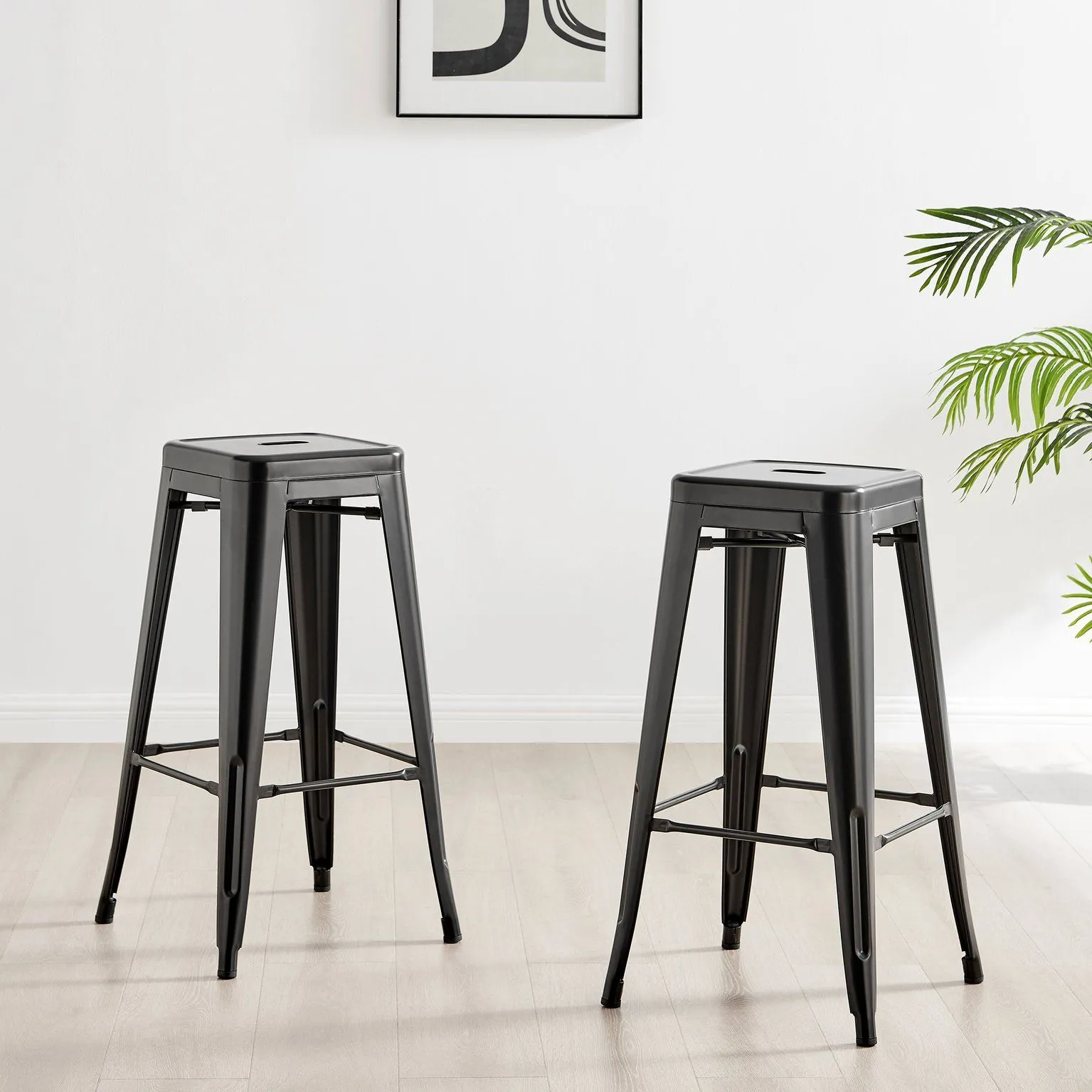 FurnitureboxUK Set of 2 Colton 'Tolix' Style Metal Stackable Retro Industrial Bar Stools in Black 5
