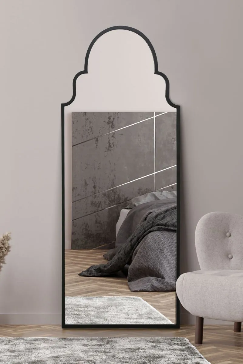 MirrorOutlet Black Framed Arched Leaner/Wall Mirror 71" X 28 (180CM X 70CM)