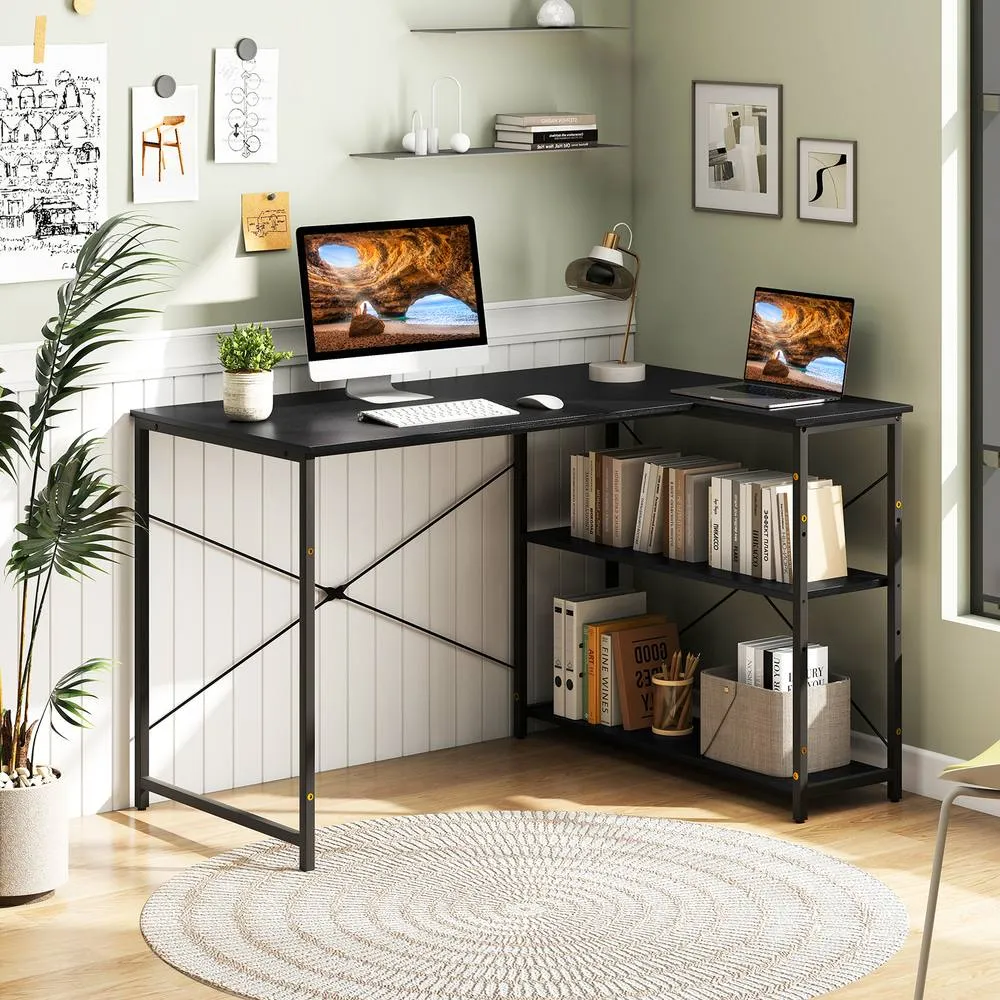 Costway Corner Computer Desk Reversible L-shaped Gaming Table in Black 3