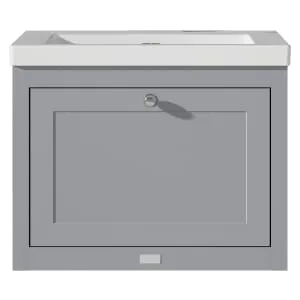 Bayswater Hartleigh Plummett Grey Traditional Wall Hung Vanity Unit & 1 Tap Hole Modern Recessed Basin - 600mm