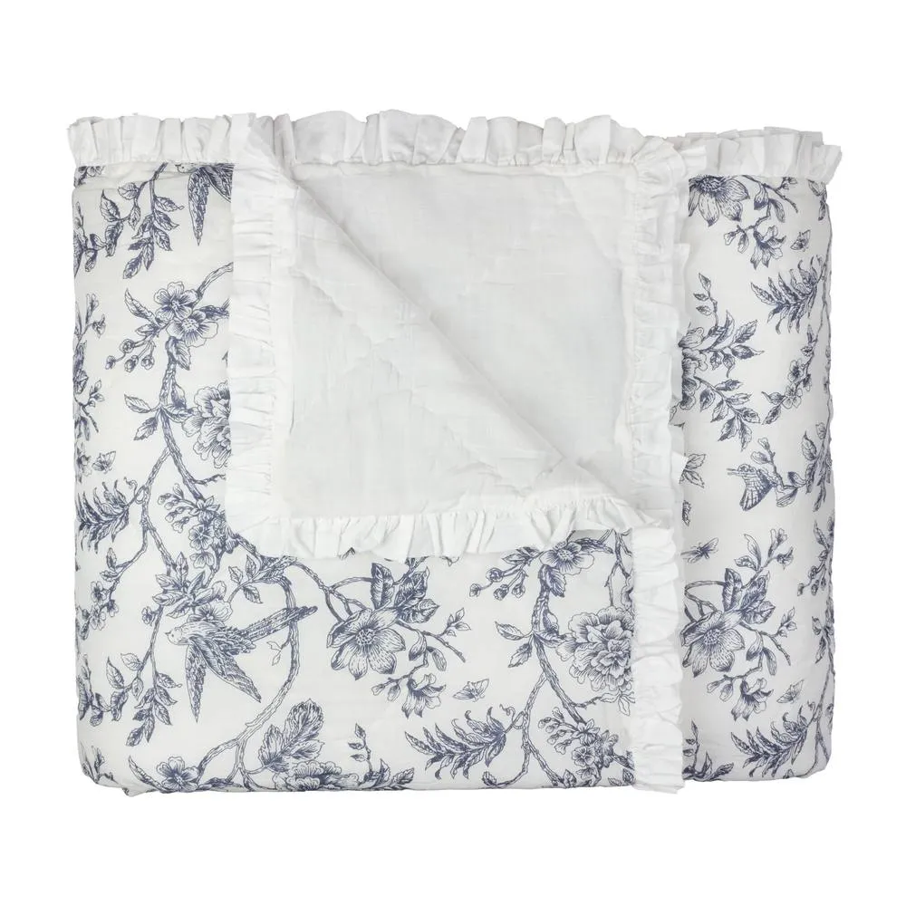 Wylder Hermione Ruffled 100% Cotton Floral Bedspread in White 3